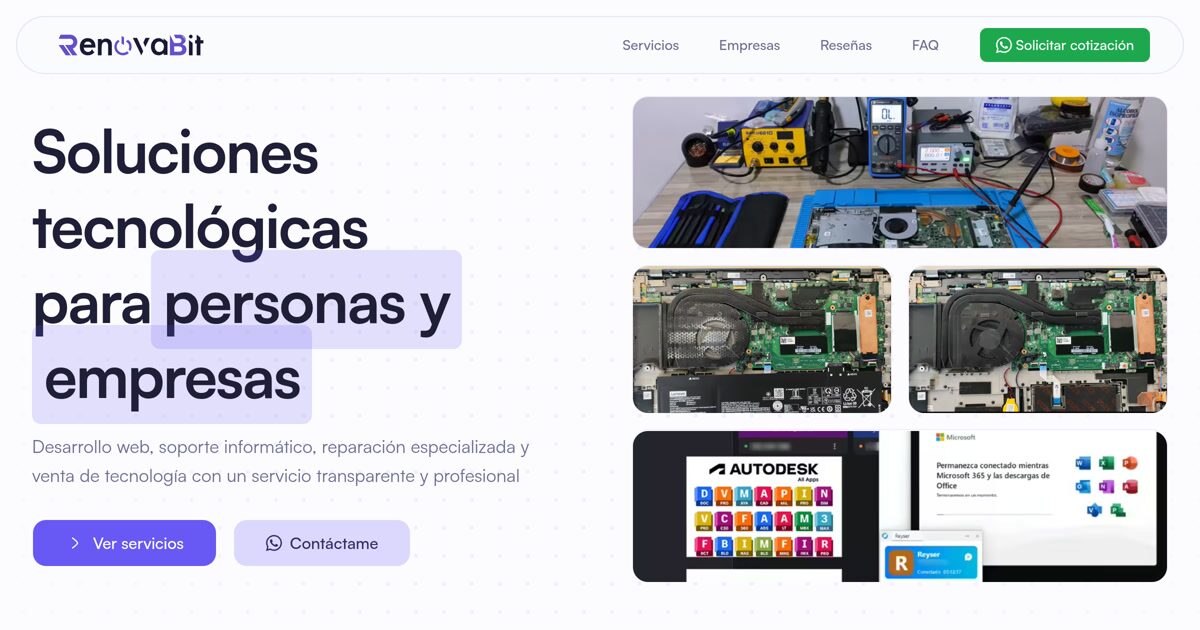 Landing page de RenovaBit, el sitio que estás viendo